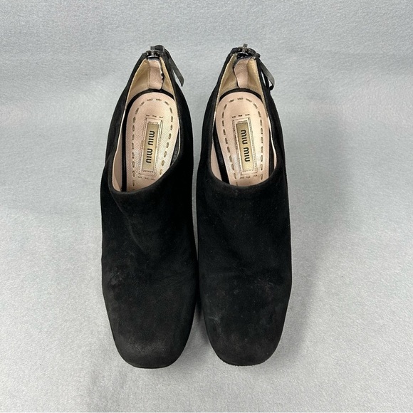 Miu Miu Black suede chunky high heel pumps booties shoes, size 37/US 7 - Picture 3 of 10
